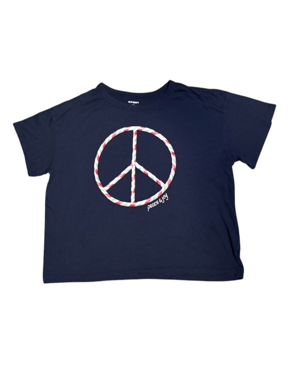 Old Navy Navy Tee with Red & White Peace Sign Graphic